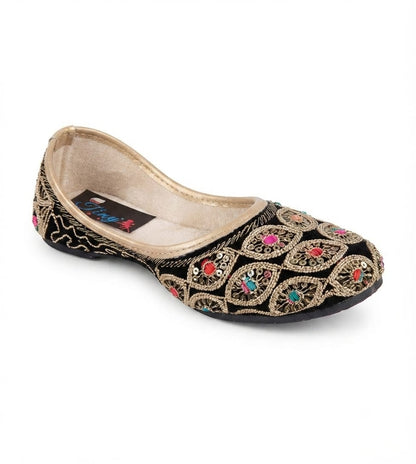 Tiny Bugs Girls Ethnic Embroidery Jutis - Black