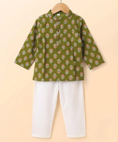 Tiny Bugs Boys Printed Kurta Dhoti - Mustard