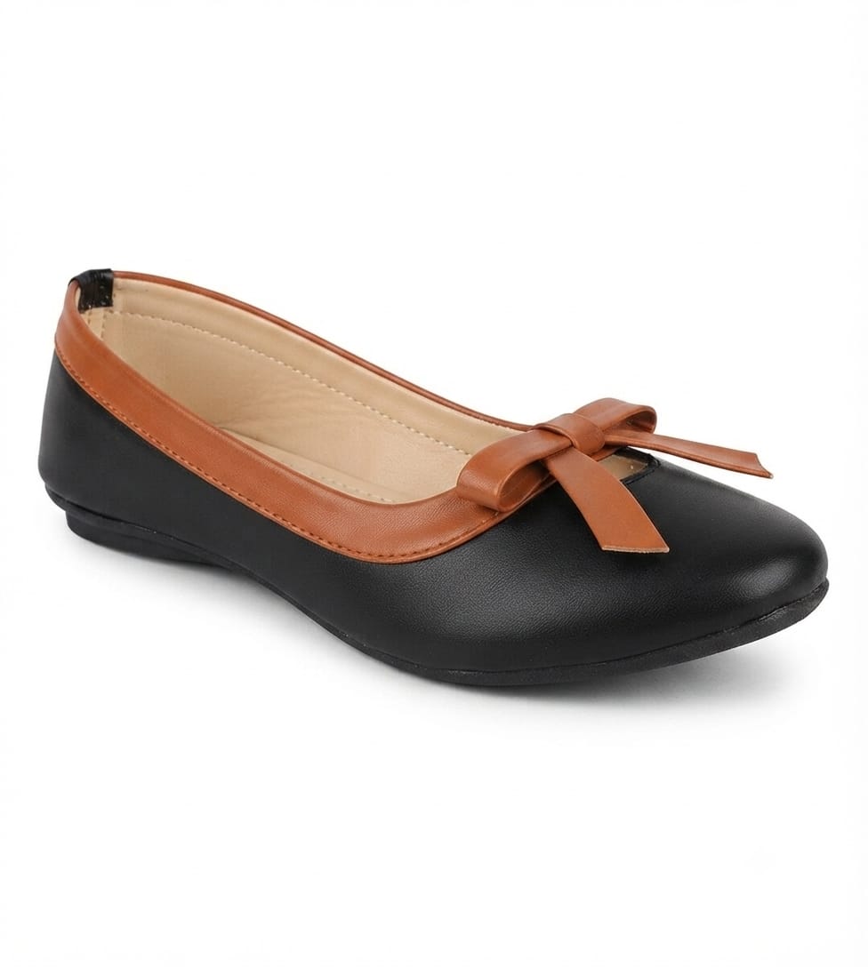 Tiny Bugs Girls Bow Applique Ballerinas - Black and Brown