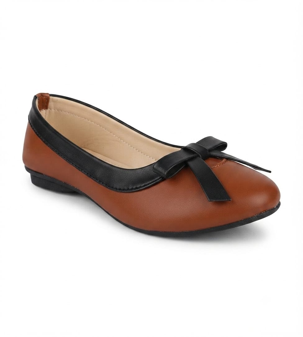 Tiny Bugs Girls Bow Applique Ballerinas - Brown and Black