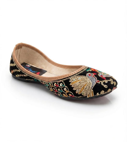 Tiny Bugs Girls Ethnic Embroidery Jutis - Black