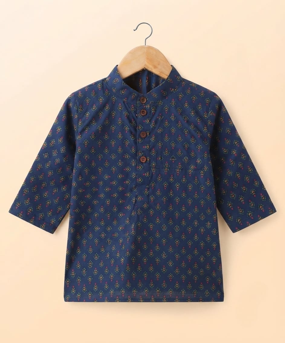 Tiny Bugs Boys Printed Kurta Pajama- Blue