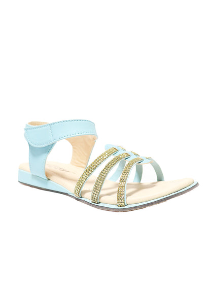 Tiny Bugs Girls Striped  Velcro Sandals - Sky Blue