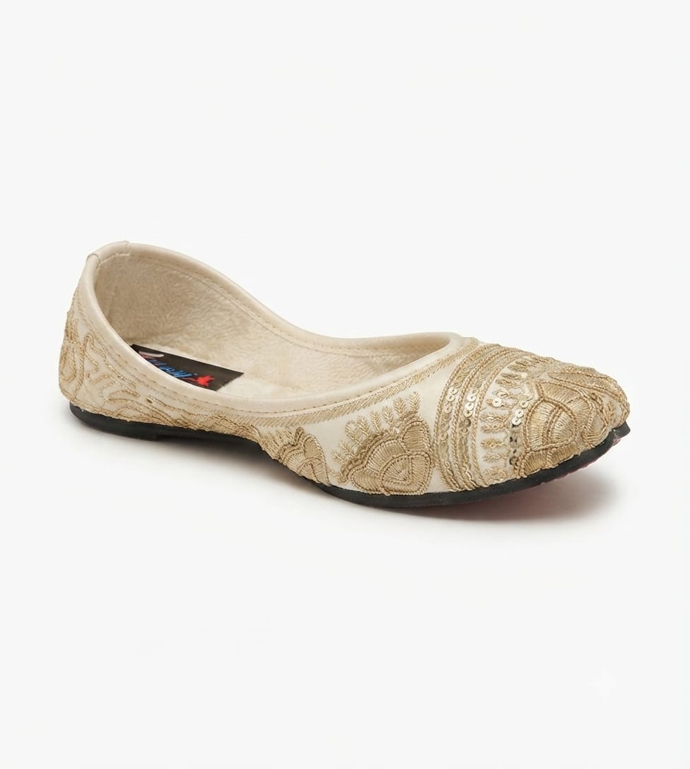 Tiny Bugs Girls Ethnic Embroidery Jutis - Gold