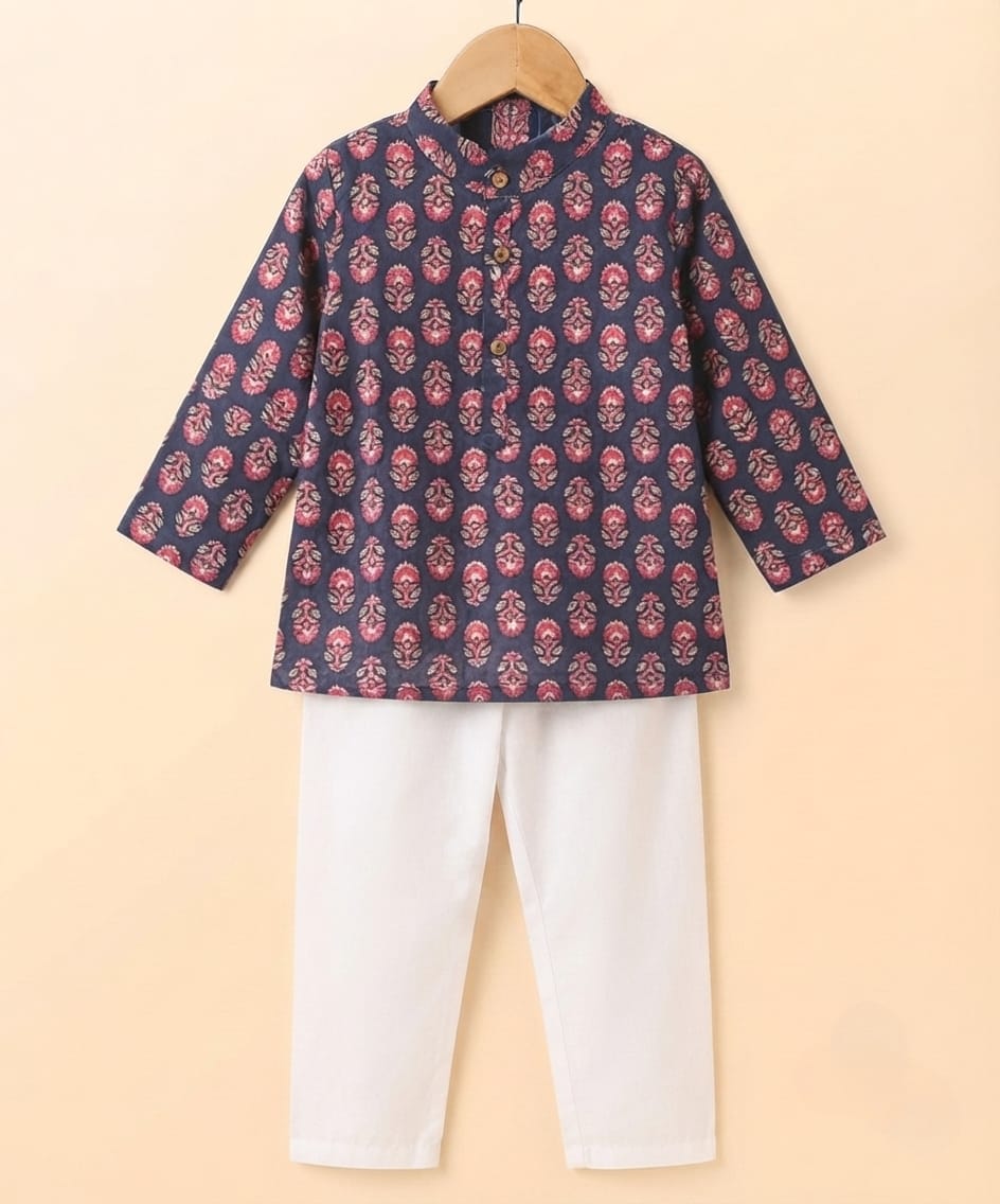 Tiny Bugs Boys Printed Kurta Pajama - Grey