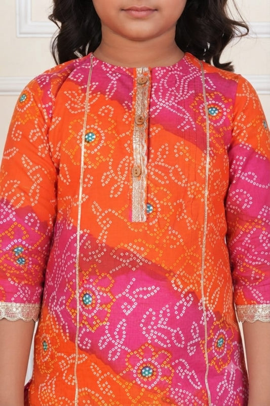 Tiny Bugs Girls Ethnic Kurta Sarara Set - Pink