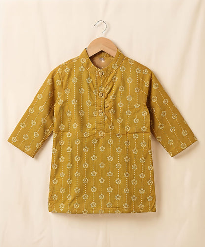Tiny Bugs Boys Printed Kurta Pajama - Mustard