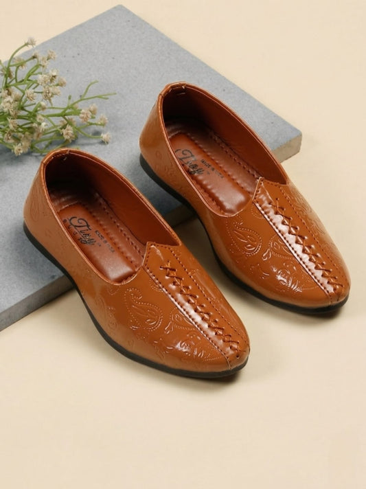 Tiny Bugs Boys Ethnic Wear Mojaris - Tan