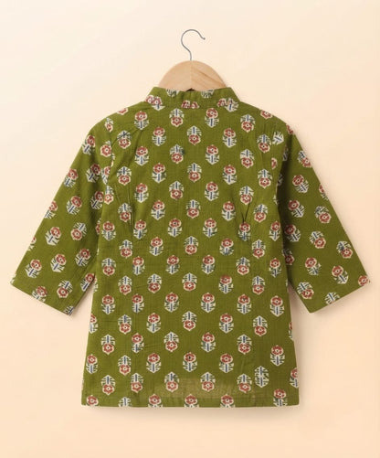 Tiny Bugs Boys Printed Kurta Dhoti - Olive Green
