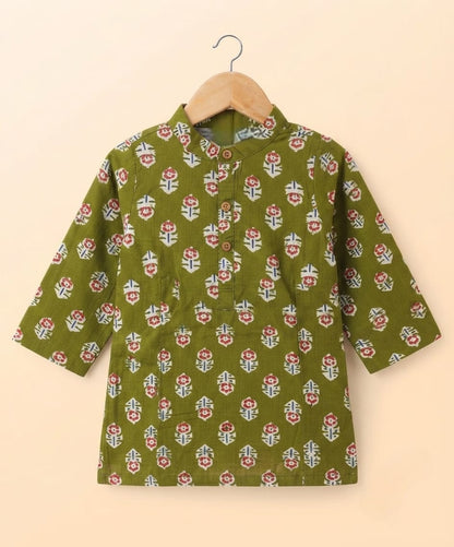 Tiny Bugs Boys Printed Kurta Dhoti - Mustard