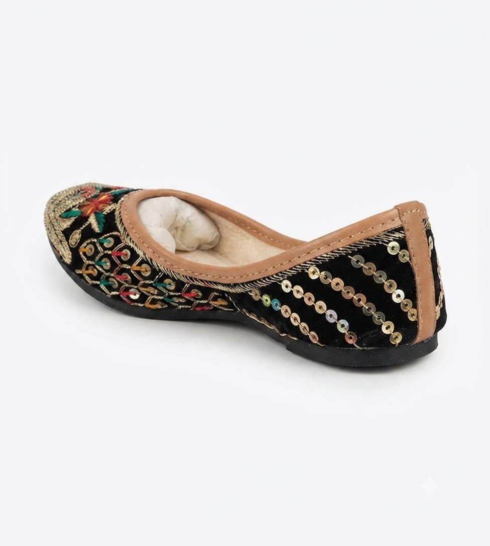 Tiny Bugs Girls Ethnic Embroidery Jutis - Black