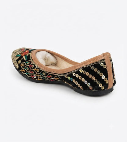 Tiny Bugs Girls Ethnic Embroidery Jutis - Black
