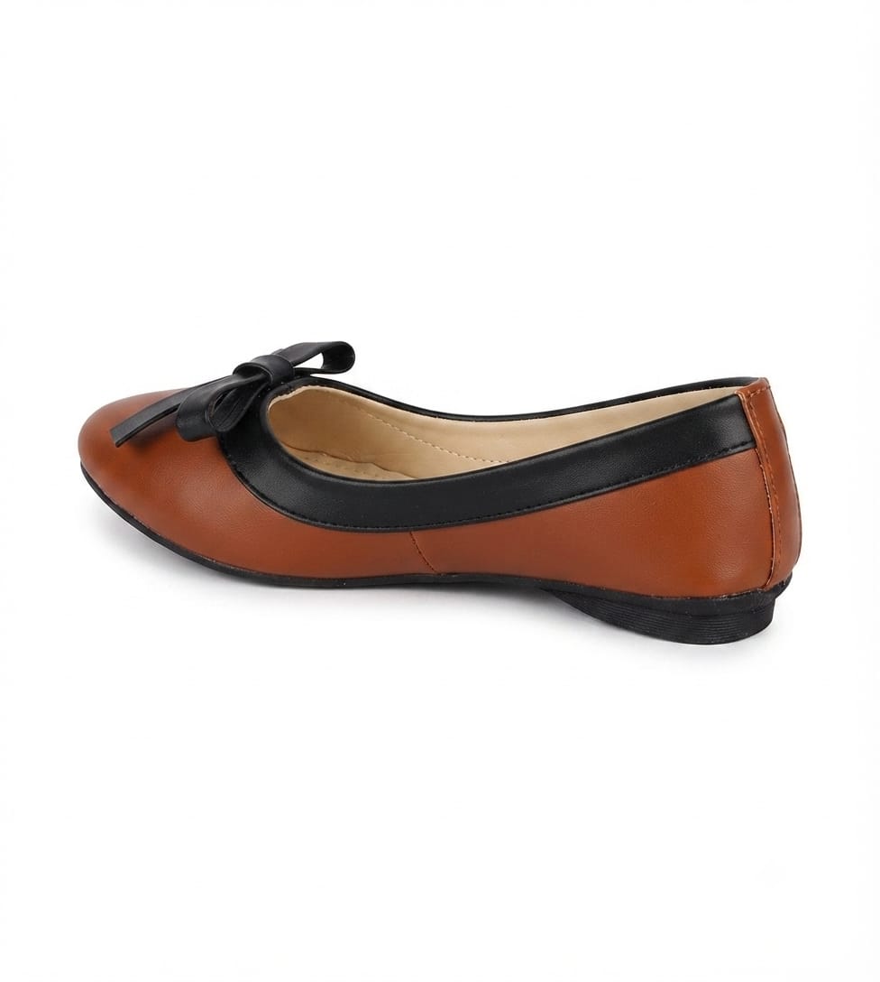 Tiny Bugs Girls Bow Applique Ballerinas - Brown and Black
