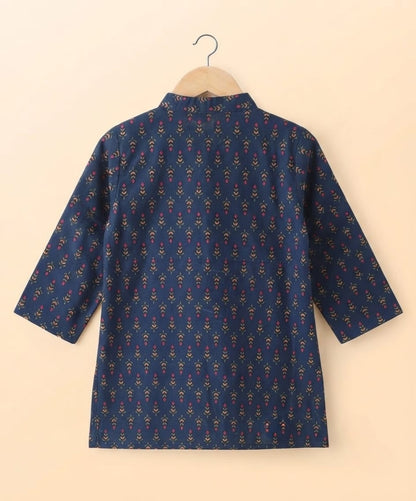 Tiny Bugs Boys Printed Kurta Dhoti - Blue