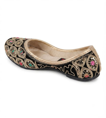 Tiny Bugs Girls Ethnic Embroidery Jutis - Black