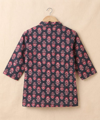 Tiny Bugs Boys Printed Kurta Dhoti - Navy Blue