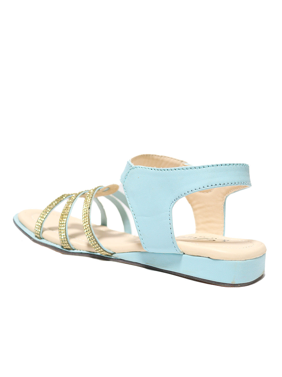 Tiny Bugs Girls Striped  Velcro Sandals - Sky Blue