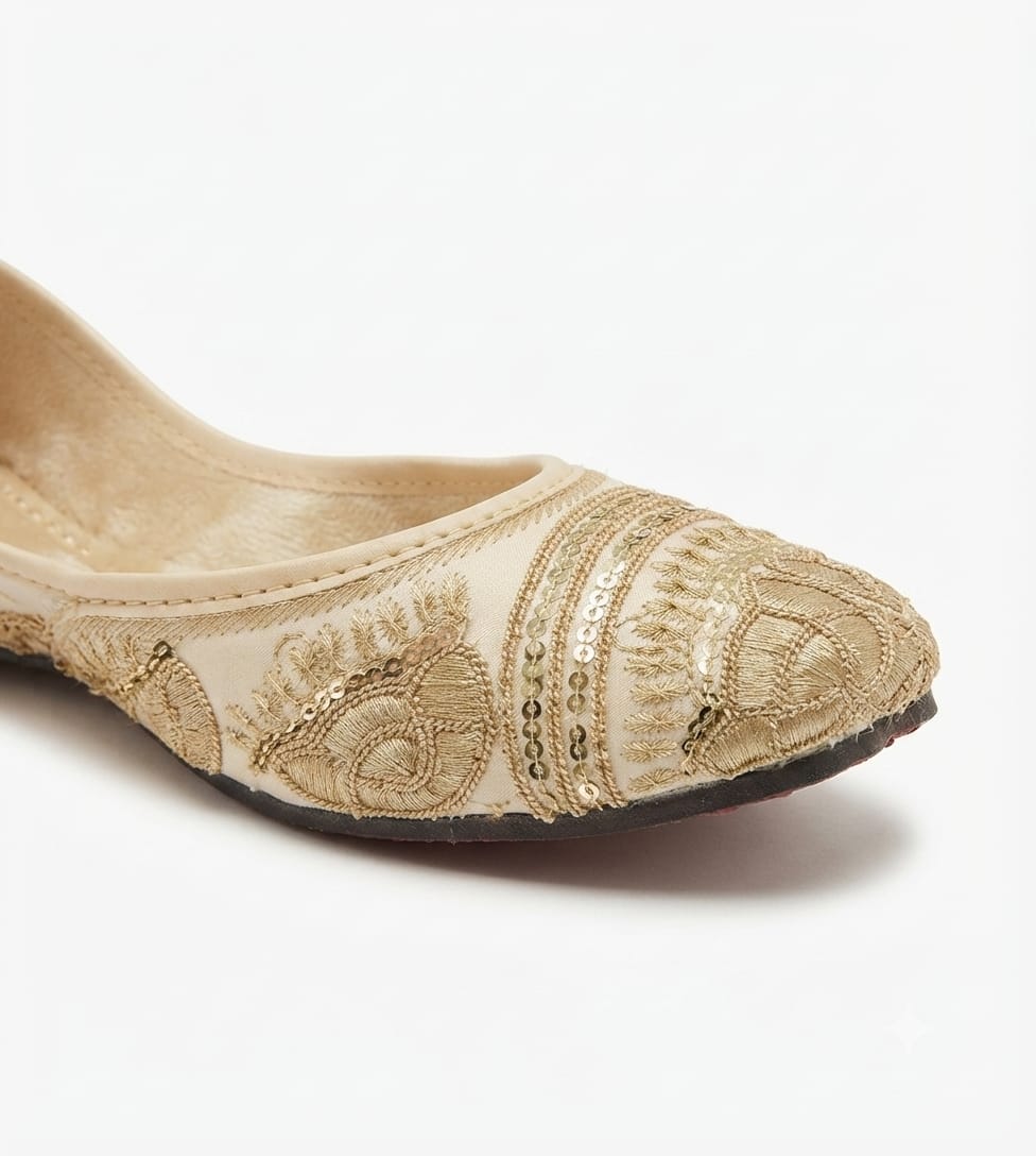 Tiny Bugs Girls Ethnic Embroidery Jutis - Gold