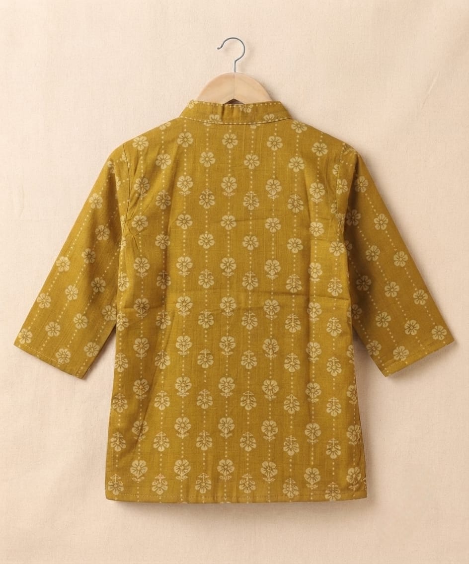 Tiny Bugs Boys Printed Kurta Pajama - Mustard