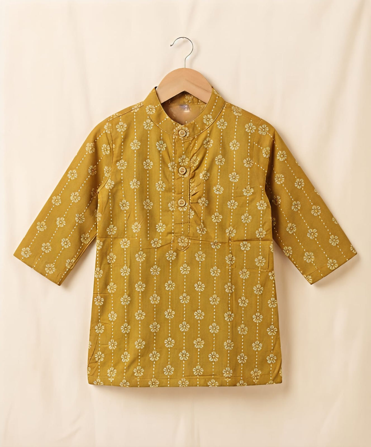 Tiny Bugs Boys Printed Kurta Dhoti - Mustard