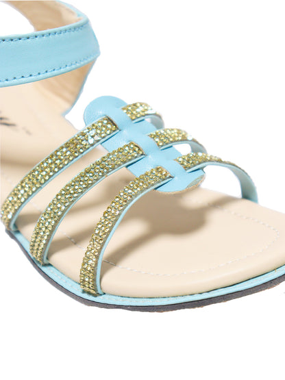 Tiny Bugs Girls Striped  Velcro Sandals - Sky Blue