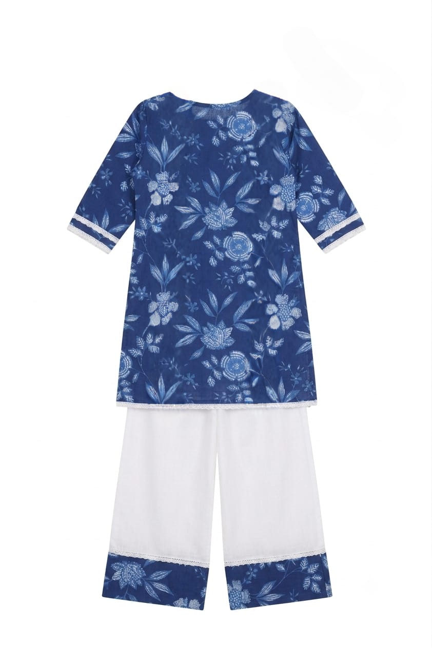 Tiny Bugs Girls Ethnic Kurta Sarara Set -  Blue
