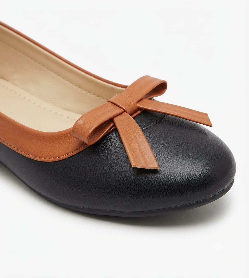 Tiny Bugs Girls Bow Applique Ballerinas - Black and Brown