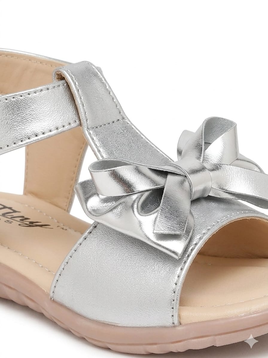 Tiny Bugs Girls Bow Embellished Sandals - Silver