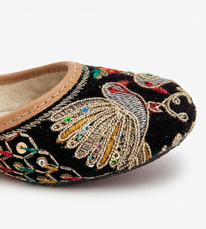 Tiny Bugs Girls Ethnic Embroidery Jutis - Black