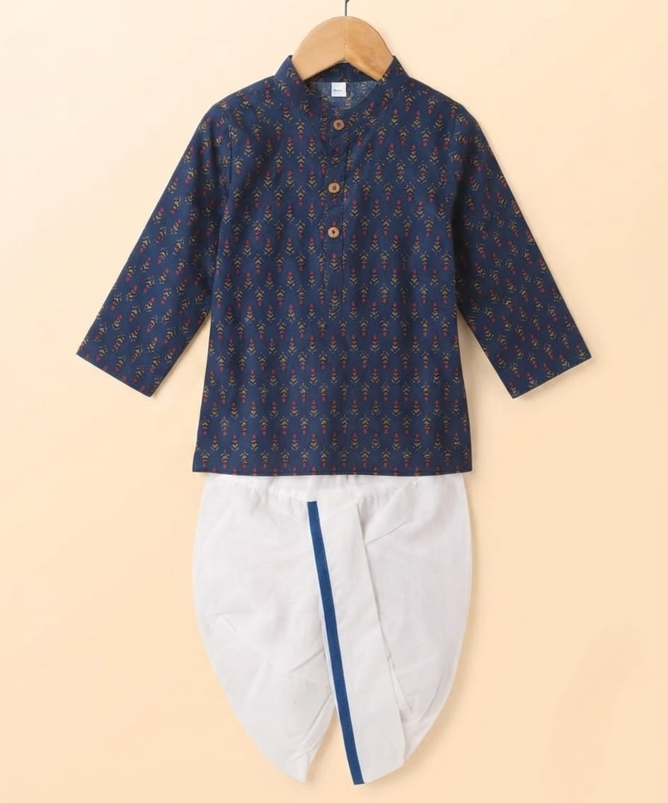 Tiny Bugs Boys Printed Kurta Dhoti - Blue