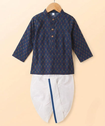 Tiny Bugs Boys Printed Kurta Dhoti - Blue