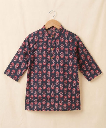 Tiny Bugs Boys Printed Kurta Dhoti - Navy Blue