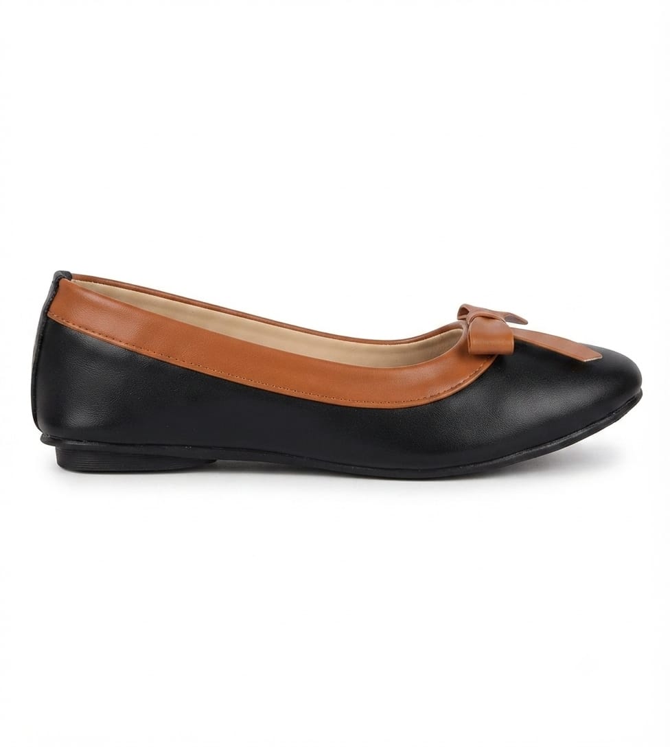 Tiny Bugs Girls Bow Applique Ballerinas - Black and Brown