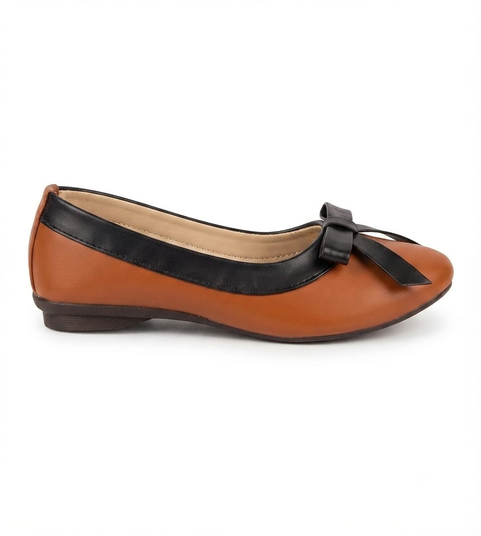 Tiny Bugs Girls Bow Applique Ballerinas - Brown and Black