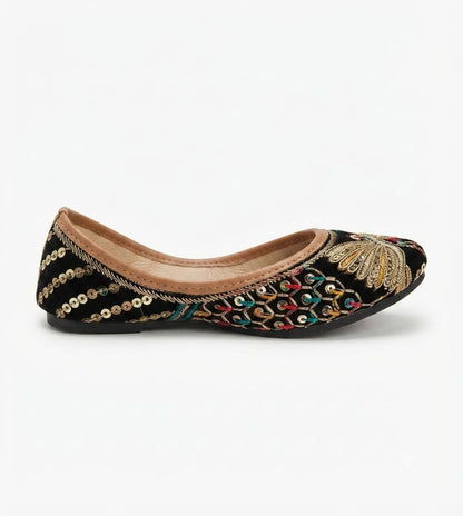 Tiny Bugs Girls Ethnic Embroidery Jutis - Black
