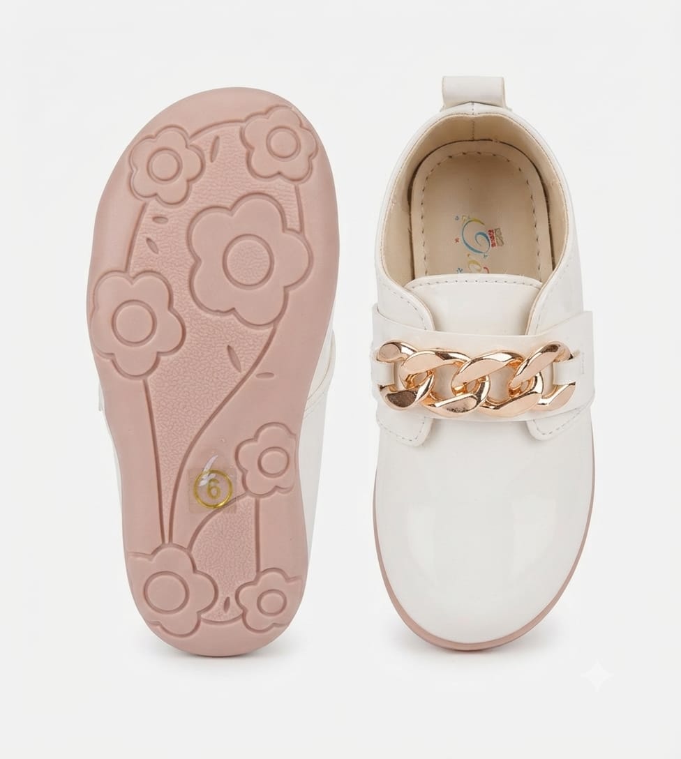 Tiny Bugs Girls Chain Embellished Ballerinas - White
