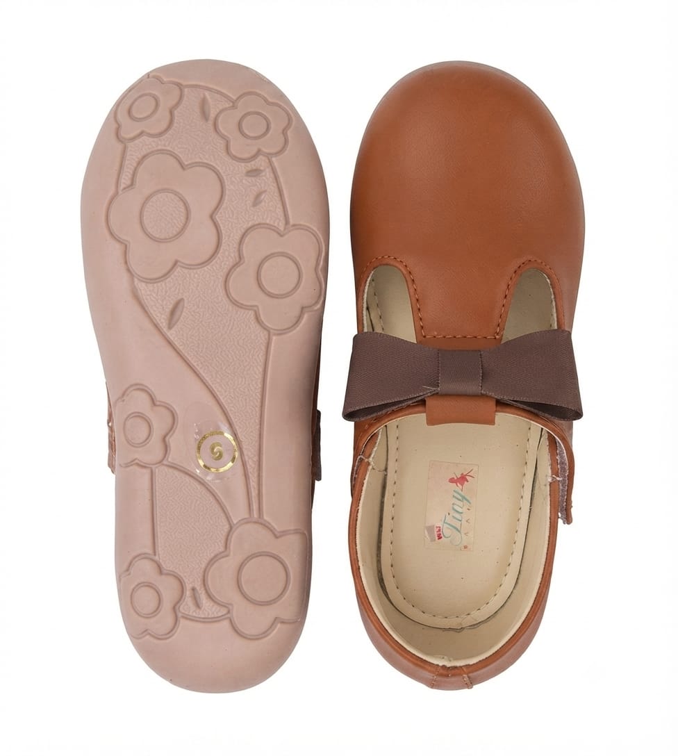 Tiny Bugs Girls Tie Applique Ballerinas - Tan