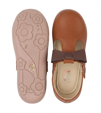 Tiny Bugs Girls Tie Applique Ballerinas - Tan