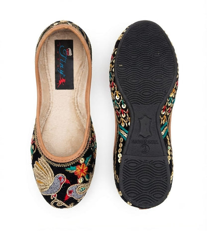 Tiny Bugs Girls Ethnic Embroidery Jutis - Black