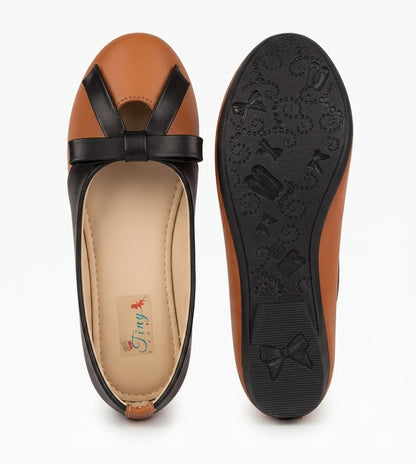 Tiny Bugs Girls Bow Applique Ballerinas - Brown and Black
