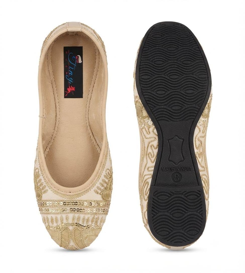 Tiny Bugs Girls Ethnic Embroidery Jutis - Gold