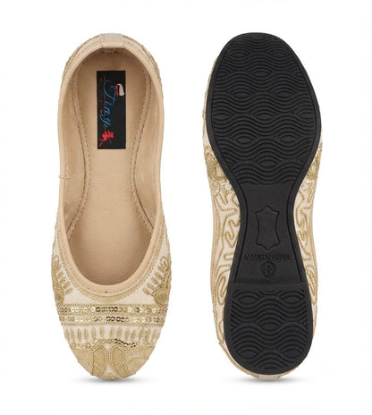Tiny Bugs Girls Ethnic Embroidery Jutis - Gold