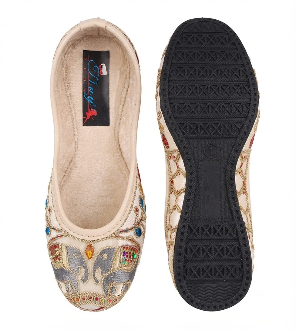 Tiny Bugs Girls Ethnic Embroidery Jutis -Grey