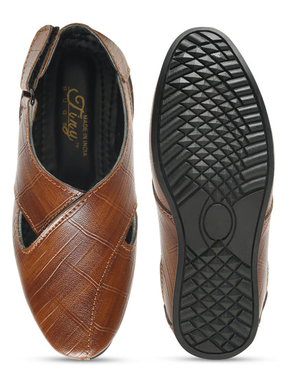 Tiny Bugs Boys Party Wear Roman Sandals - Tan