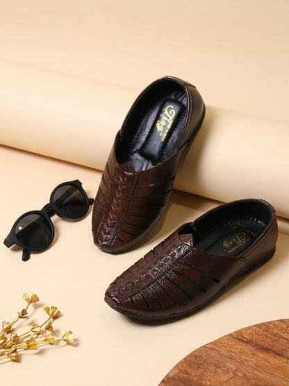 Tiny Bugs Boys Ethnic Wear Mojaris - Brown