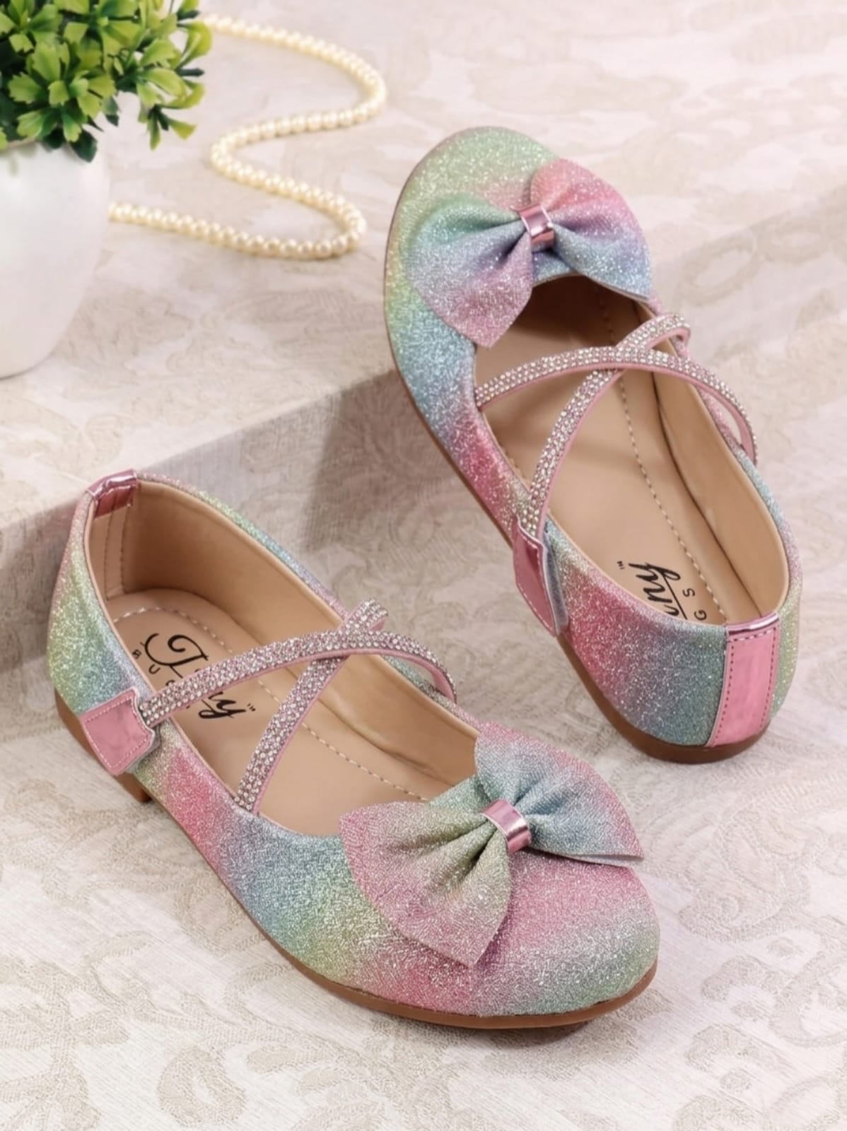 Tiny Bugs Girls Party Wear Embellished Ballerinas- Multi