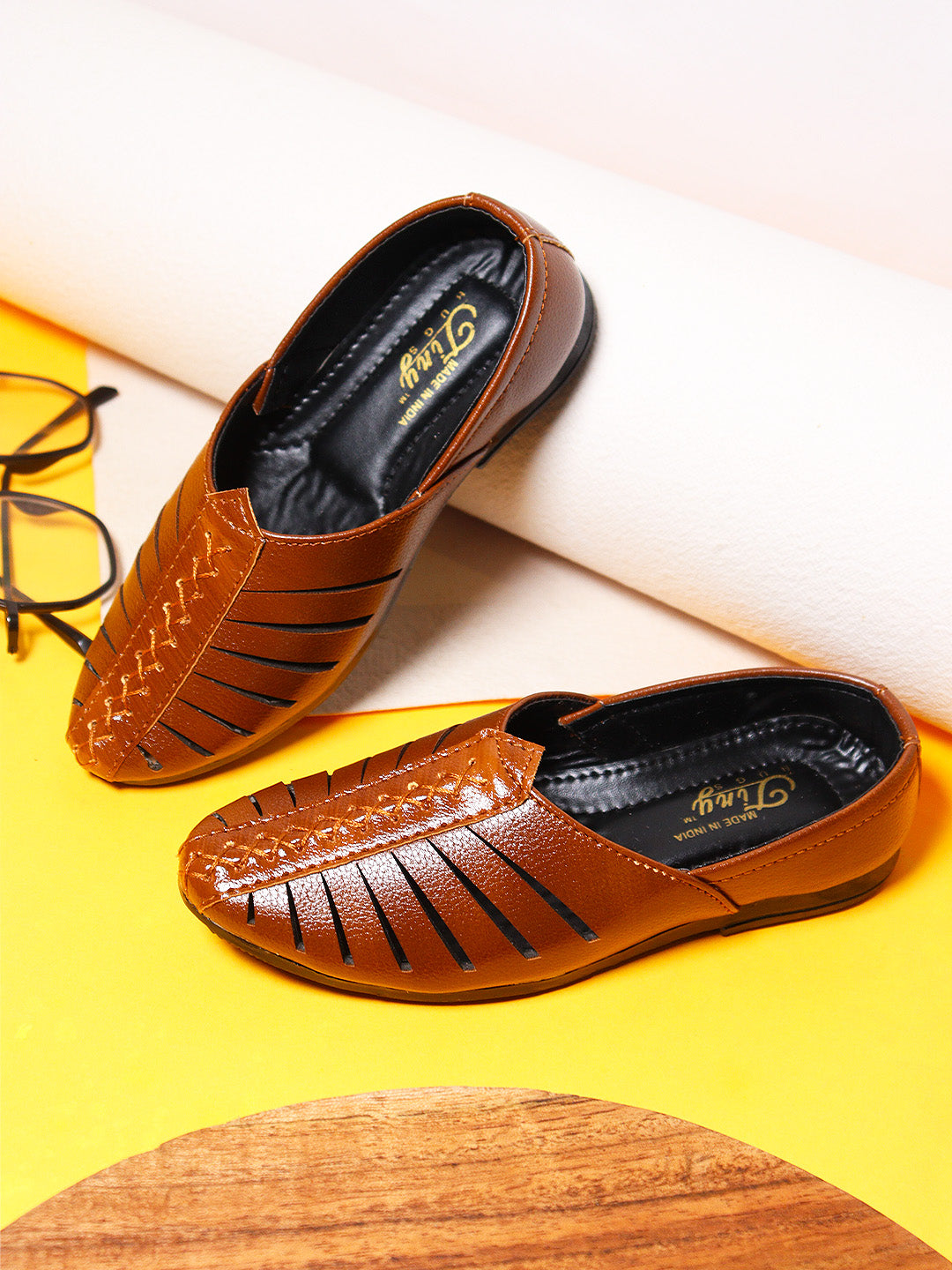 Tiny Bugs Boys Ethnic Wear Mojaris - Tan