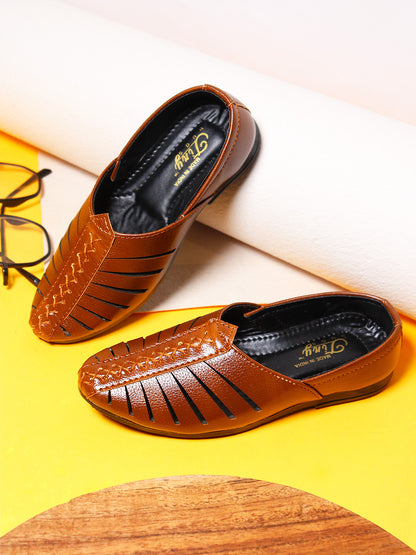 Tiny Bugs Boys Ethnic Wear Mojaris - Tan