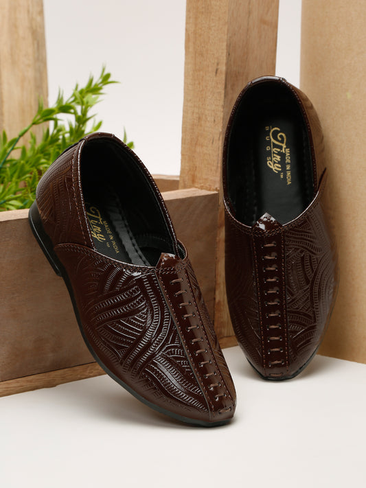 Tiny Bugs Boys Ethnic Wear Mojaris - Brown