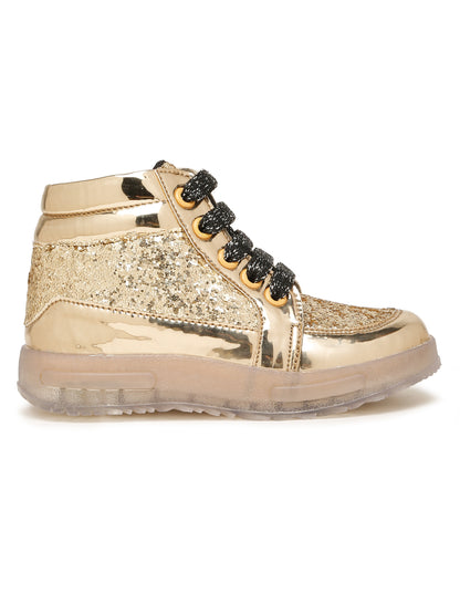 Tiny Bugs Unisex Party Wear Lace up Sneakers - Golden